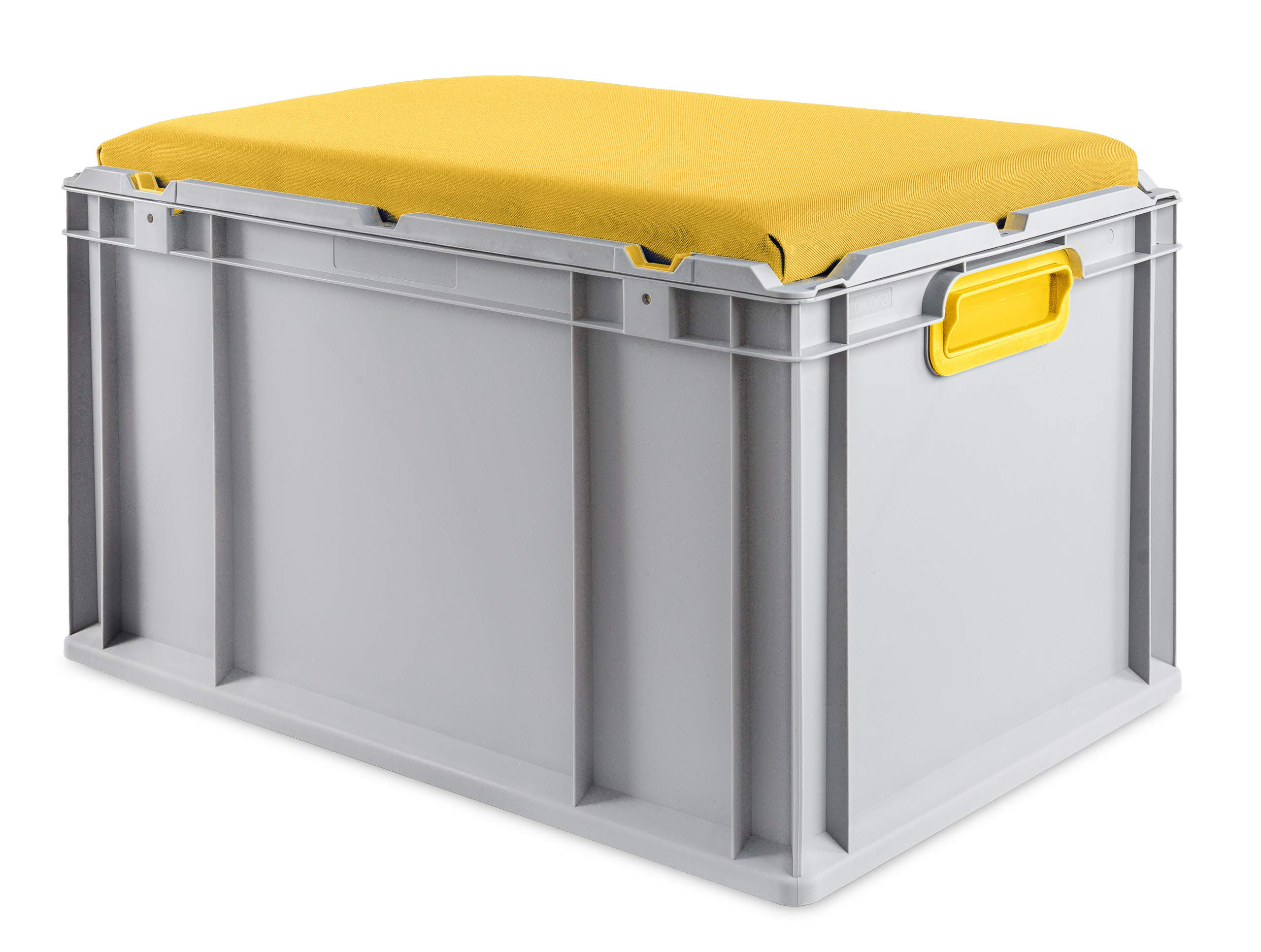 aidB Eurobox NextGen Seat Box, gelb, (600x400x365 mm), Griffe geschlossen, Sitzbox mit Stauraum und abnehmbarem Kissen, 1St.