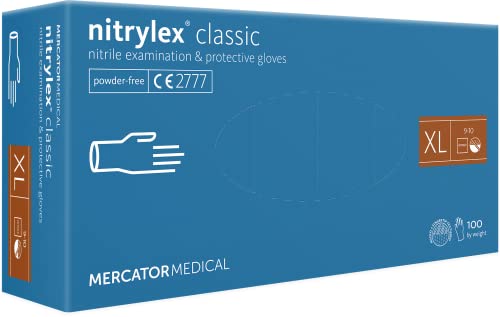MERCATOR MEDICAL Nitrilhandschuhe, puderfreie Einweghandschuhe NITRYLEX CLASSIC, Größe: XL - 1000 Stück, texturierte Fingerspitzen, latexfreie Einmalhandschuhe, Nitril-handschuhe, blau