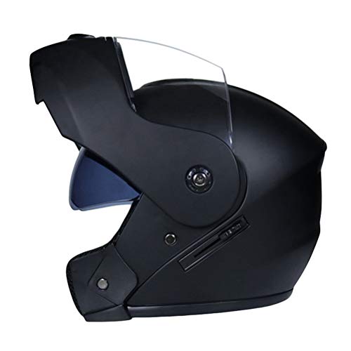 LvRaoo Motorradhelm Integralhelm Atmungsaktiv Winddicht Regenfest Sturz Helm mit Einstellbar Sonnenblende (Matt-schwarz | Transparente Linse, Black)