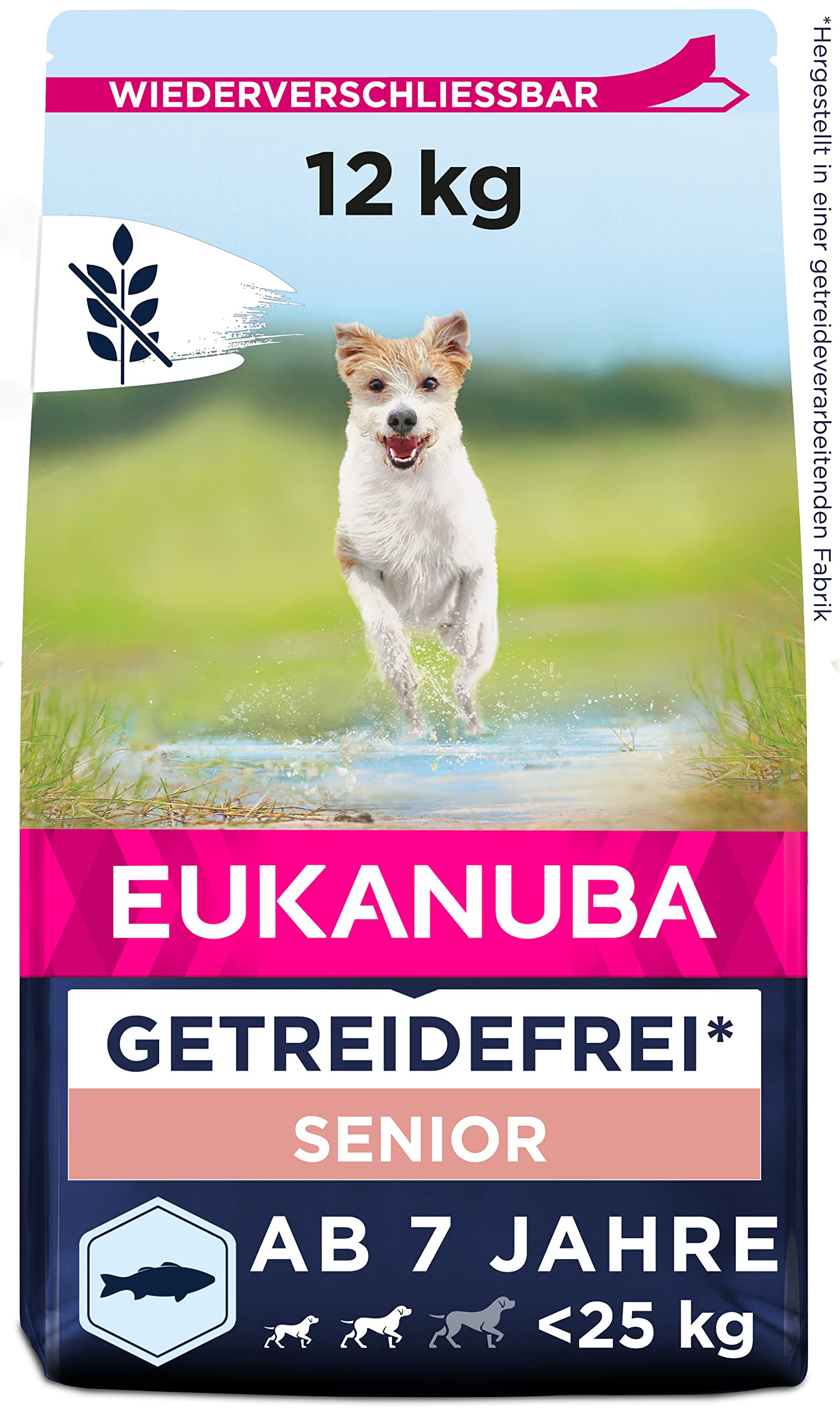 Eukanuba Hundefutter getreidefrei mit Fisch für kleine und mittelgroße Rassen - Trockenfutter für Senior Hunde, 12 kg