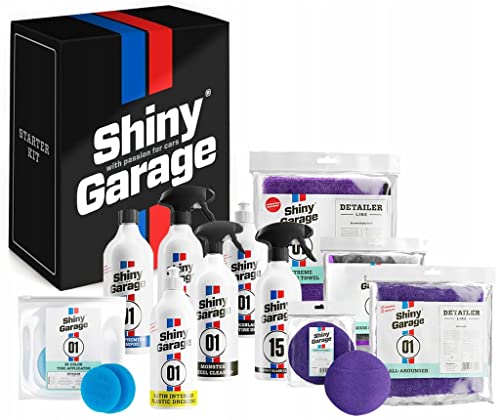 Shiny Garage Auto Reinigungsset Mit Satz Mikrofasertücher “Starter Kit” - Wirksam Autopflege Set von Außen und Innen - Auto Reiniger - Car Cleaning Kit