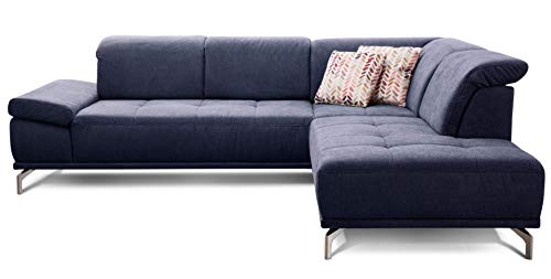 Cavadore Ecksofa Carly mit Federkern, L-Form Sofa mit Kopfteilfunktion und Sitztiefenfunktion im Design, 273 x 81 x 234, Webstoff blau