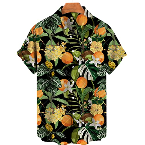 SHOUJIQQ Herren-Hawaii Hemd Aloha Hemden-Kurzarm-Frucht-Blusenmuster-Hemd Mit Blumenmuster Sommer-Strand-Lässige Bluse Mit Knöpfen Für Unisex-Party Kleidung, A,5X, Groß