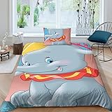 LENTLY Dumbo Bettwäsche 2 Teilig Bettwäsche Set Mit Reißverschluss Bettbezug Und Kissenbezug Für Erwachsene Teenager Kinder Single（135x200cm）