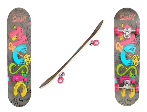 Professionelles Skateboard für Erwachsene Jugendliche Kinder Jugendliche Anfänger Groß 78x20cm 7 Schichten kanadisches Ahornholz Double Kick Board Concave Trick Skateboard Bunt (3)