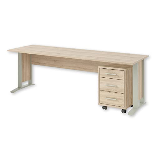 Stella Trading Office Line Schreibtisch mit Rollcontainer, Holzdekor, Sonoma, (B/H/T) 150 x 73 x 70 cm