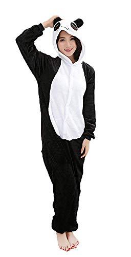 Mescara Einhorn Kostüm Pyjama Panda Damen Winter Karnevalumzüge Schalfanzug Jumpsuit Cosplay Anzug Hund Overall für Fasching Karneval Theater Halloween Pyjama-Party (Black, M(Höhe:155-164CM))
