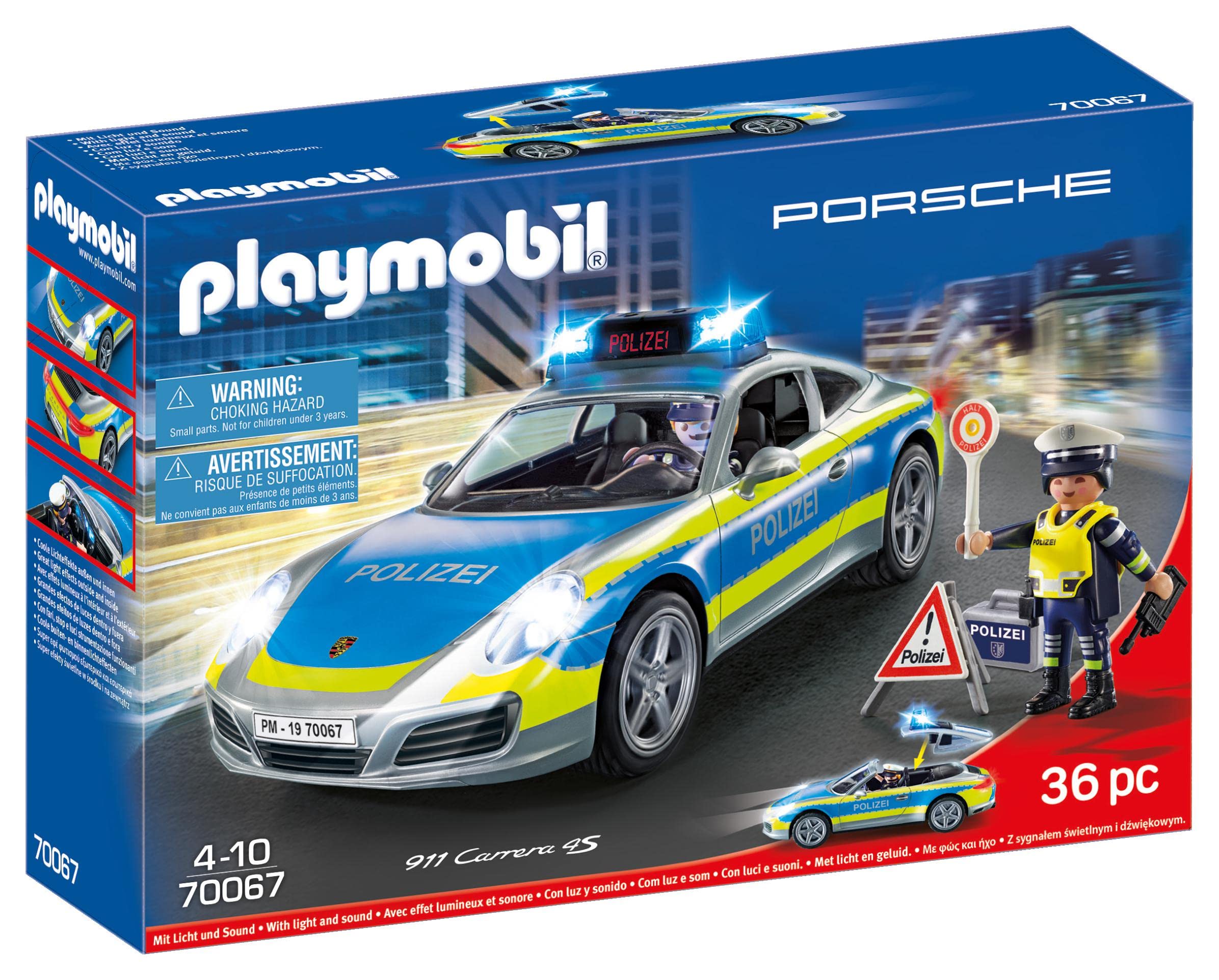PLAYMOBIL City Action 70067 Porsche 911 Carrera 4S Polizei mit Polizei-Licht und Sound, Empfohlen ab 4 Jahren