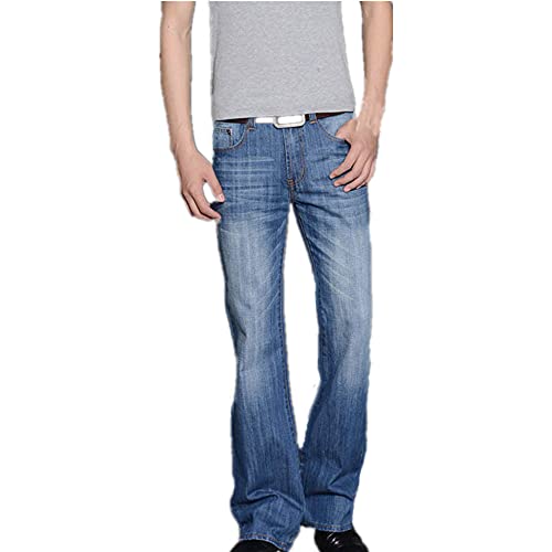NP Jeans Herren Big Flared Jeans Bootcut Bein ausgestellt, lockere Passform, hohe Taille, hellblau, 38