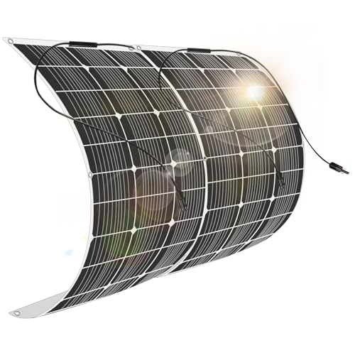 200W 12V (2 Stücke 100W) flexibles monokristallines Solarpanel mit Solarkabel wasserdichtes Photovoltaikmodul für nicht-flache Oberflächen, Wohnwagen und Dach.