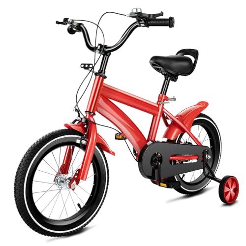 Tenddya 14 Zoll Kinderfahrrad mit Stützräder, Mädchen Jungen Fahrrad Höhenverstellbares Kinder Fahrräd Outdoor Sportlich Kinderfahrräder mit Schutzblech für 3-6 Jahre (Rot)