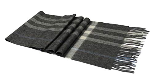 MayTree Kaschmir-Schal in verschiedenen Farben Herren und Damen, Unisex Woll-Schal aus 100% Kaschmir, einfarbig und kariert, 180 x 30 cm (grau weiss)