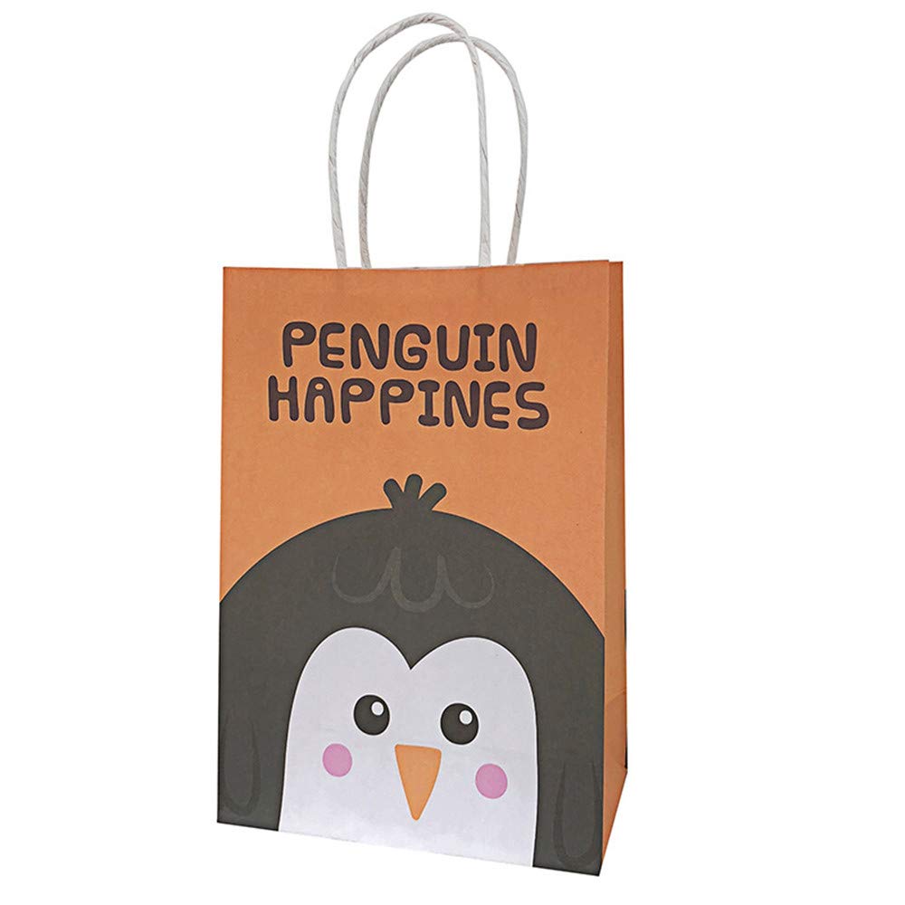 20 Stück Geschenktüten mit Henkel, Geschenktaschen aus braunem Kraftpapier, Naturpapier, Für Lebensmittel Backen Einkaufen Merchandise Boutique Einzelhandel (Pinguin,S)