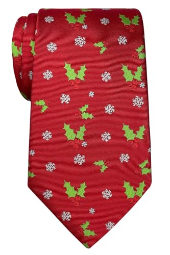Retreez Herren Gewebte Weihnachten Krawatte Holly Blätter 8 cm - rot,