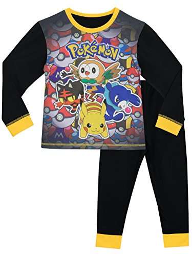 Pokemon Schlafanzug | Baumwoll Schlafanzüge für Jungen | Rowlet Popplio Litten | Pikachu Pyjama Kinder Lang 122