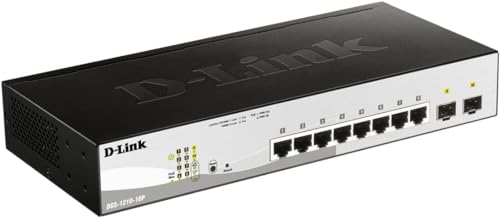D-Link DGS-1210-10P Gigabit Smart Switch (10 Ports, davon 8 x 10/100/1000 BASE-T PoE Ports und 2 x 100/1000 Mbit/s SFP Ports)