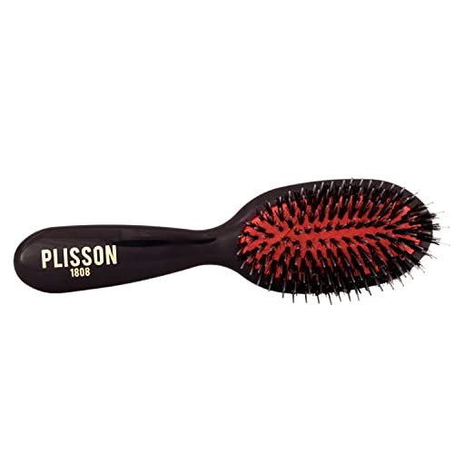 Plisson - Pneumatische Haarbürste für Damen und Herren, Modell Junior – Traditionelle Bürste, Noppen aus Nylon, reine Wildschweinborsten – hergestellt in Frankreich