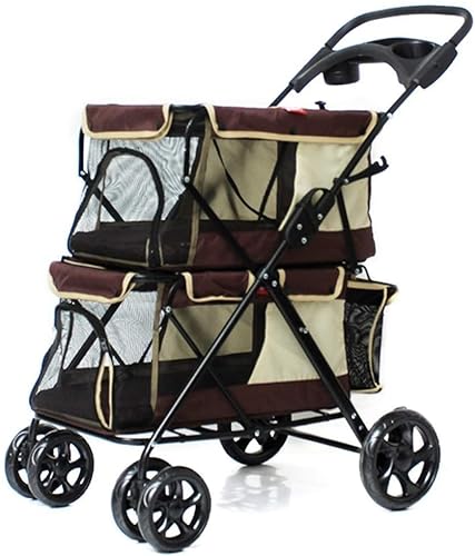 Double Pet Stroller Luxus Hundewagen Haustierhalter Aufbewahrung Kinderwagen 6 EVA-Stahlräder Maximales Gewicht 15 kg 600D PVC-Stoff