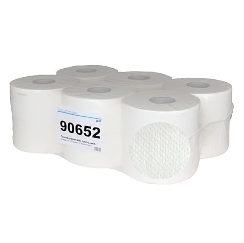 Mini-Jumbo Toilettenpapier | 12 Rollen | Zellstoff | 2-lagig | 900 Abrisse pro Rolle | geprägt + perforiert |160 m/Rolle |