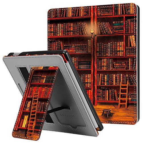 CASEBOT Hülle kompatibel für Kindle Oasis 10. Generation (2019 Modell) und 9. Generation (2017 Modell) - Kickstand Schutzhülle mit Kartenfach, Handschlaufe und Auto Wake/Sleep, die Bibliothek