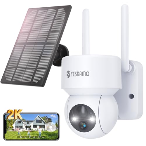 YESKAMO 2K Solar Überwachungskamera Aussen Akku WLAN Outdoor Kamera Überwachung Aussen Solar 15000 mAh IP66, 360° Farbiger Nachtsicht, PIR Bewegungsmelder, 2-Wege-Audio mit Sirene