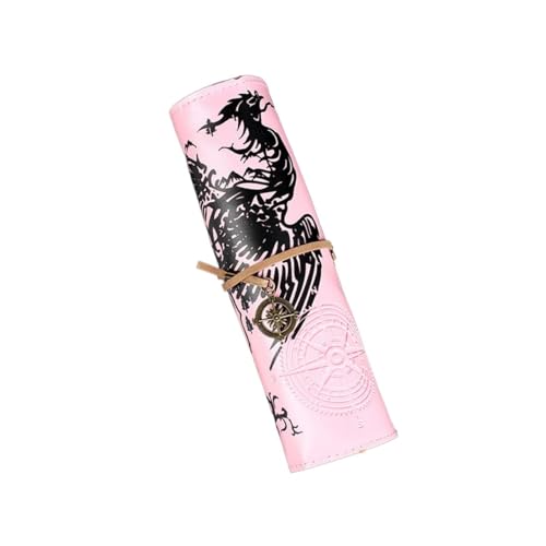 SBOJI Pencil Wrap,Pencil Wrap Roll Up Volumen-Stifttasche, gebündelt, dreifach, Leder, großes Fassungsvermögen, Bleistift, Studenten-Bleistift, Schreibwarenbox (Color : Long-Pink)