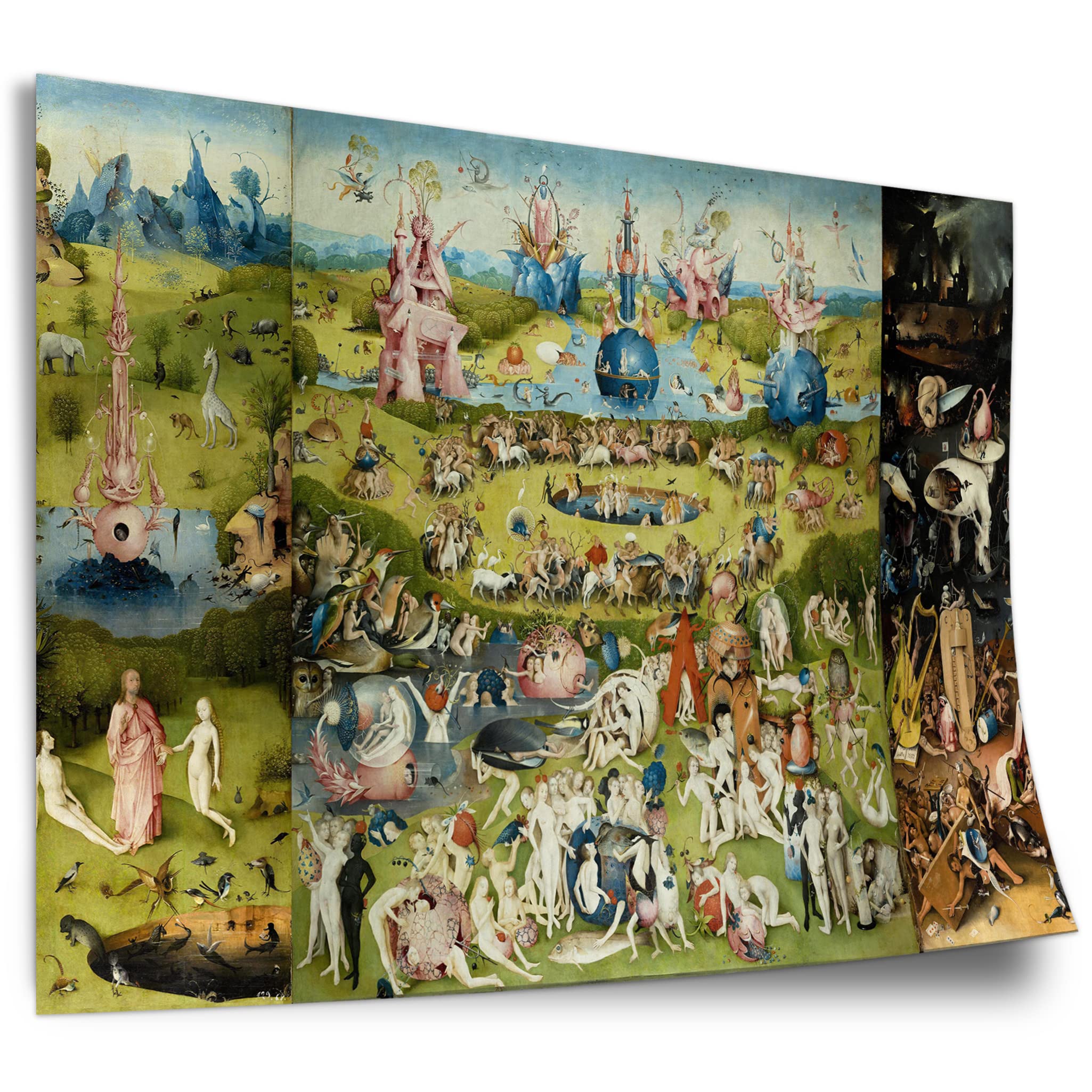 Printistico Poster Hieronymus Bosch - Der Garten der Lüste (1490/1510) - Alle DREI Tafeln Kunstdruck ohne Rahmen, Wandbild - A4, A3, A2, A1, A0, XXL - Wohnzimmer, Schlafzimmer, Küche, Deko