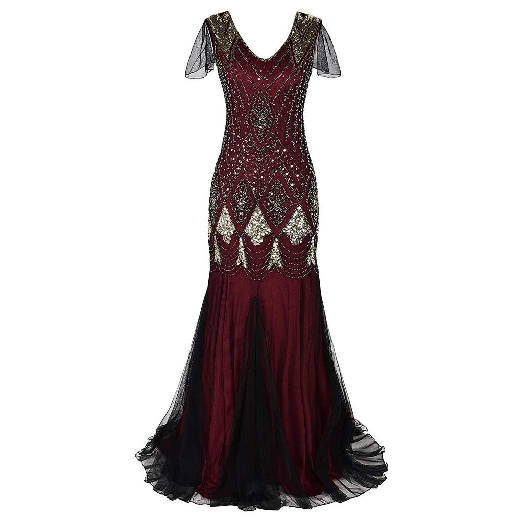 OverDose Damen Damen Abendkleid 20er Jahre Kleid Pailletten Gatsby Maxi Langes Ballkleid
