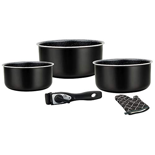 Montreal Cookware Set – Induction Saucepan and Frying Pan Set for All Heat Sources – 5 Piece Kitchen Set with Marble Coated Saucepans and Removable Handle – Black HG 8051 BLK