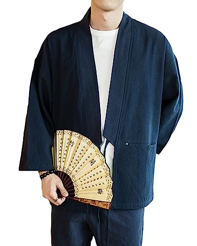 Herren Japan Happi Kimono Haori Jacke 3/4 Ärmel Übergangsjacke Mäntel