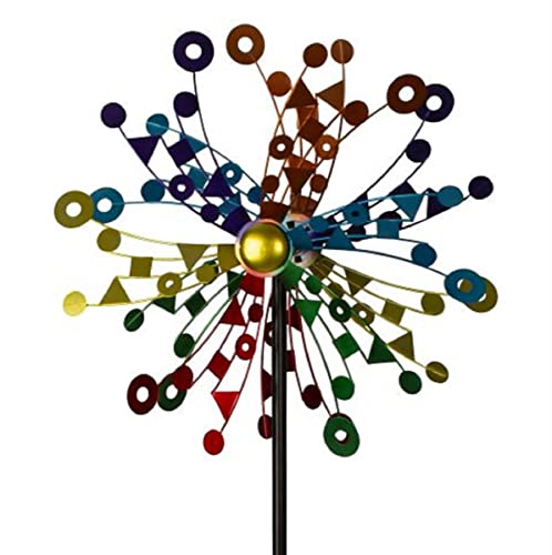 Windrad Metall doppelt Formen Bunt Gartenstecker H 180 cm D 46 cm Windspiel Garten Blume Windmühle