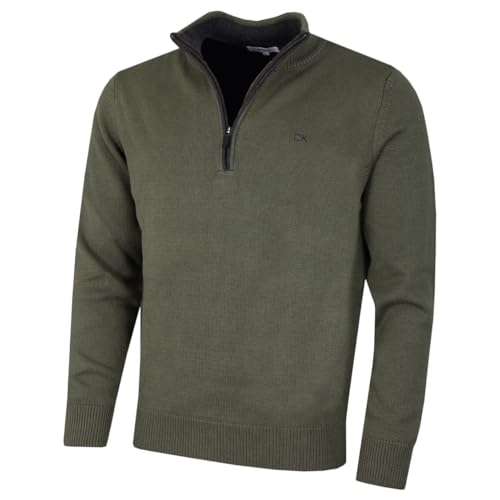 Calvin Klein Grobstrickpullover für Herren, Baumwolle, halber Reißverschluss, Golf, CK Pullover Gr. Large, khaki