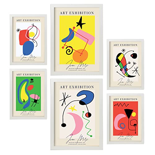 Nacnic Set von 6 Miró Kunst Posters. Sammlung von Plakate mit Collage Ästhetik für Innendekoration. Größen A3 und A4. Rahmenlos
