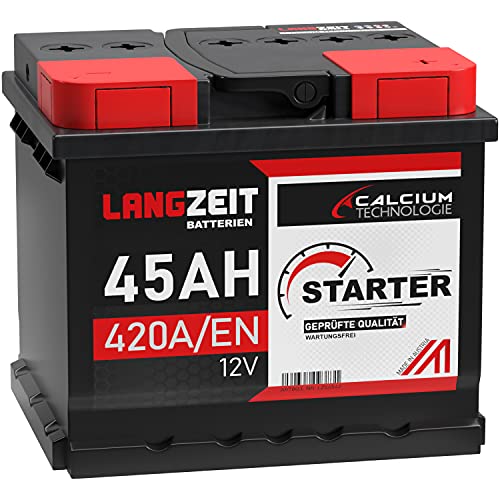 LANGZEIT Starter Serie 12V 44Ah - 105Ah Autobatterie Starterbatterie, KFZ PKW Batterie (45Ah)