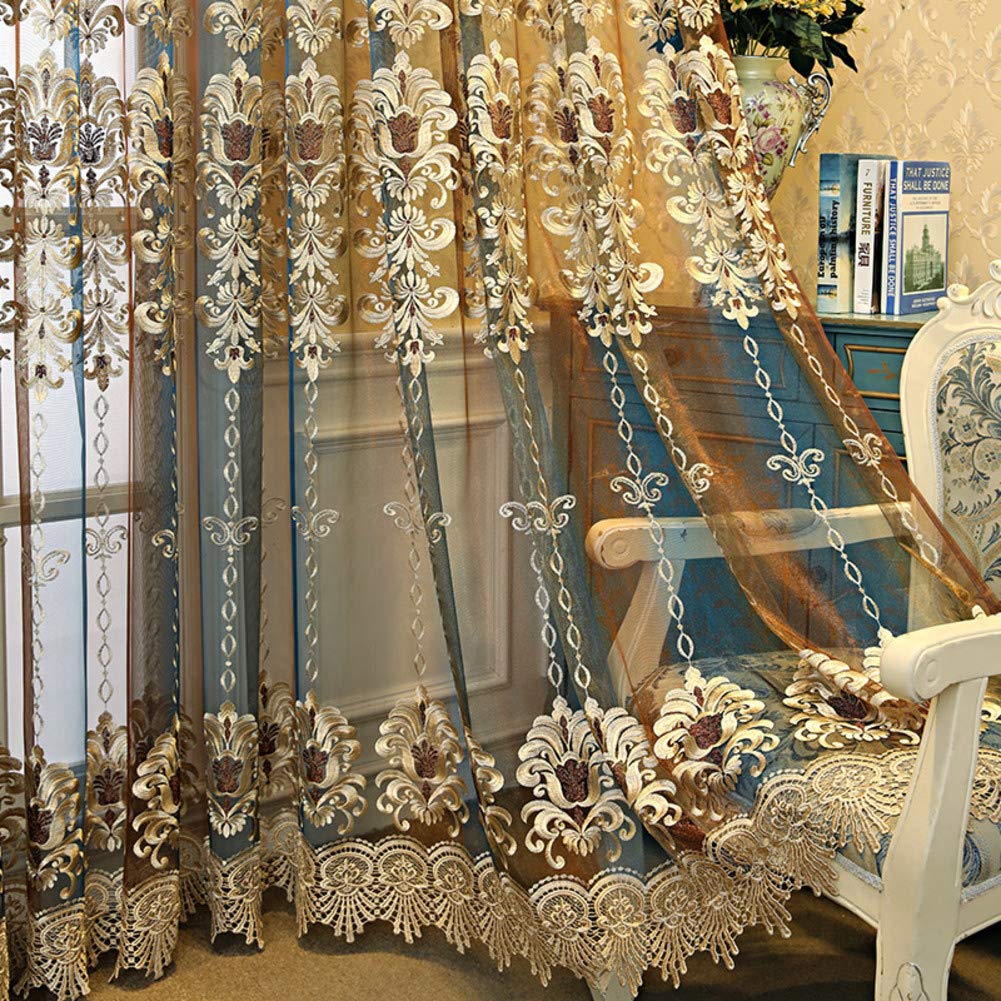 YQ WHJB Luxus Vintage Vorhang,Europäischer Stil Bestickt Fensterbildschirm Gardine,Zu Villa Wohnzimmer,Blume Tüll Vorhänge Drapieren Panels A 250x270cm(98x106inch)