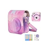 Aisnyho Kameratasche für Fuji Instax Mini 12 Sofortbildkamera mit verstellbarem Schultergurt/Fotorahmen/Cartoon-Aufkleber, Verträumte Wolken, Kameratasche