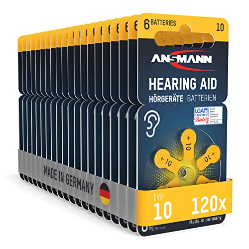 ANSMANN Hörgerätebatterien 10 (Gelb 120 Stück) Typ 10 P10 PR70 ZL4 - Zink Luft 1,4V - Batterie für Hörgerät, Hörverstärker, Hörhilfe