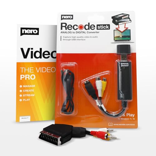 Nero VHS zu USB Video Grabber Recode Stick inkl. Videobearbeitungssoftware für Windows 11/10/8/7 | Videoschnitt | Videokassetten digitalisieren