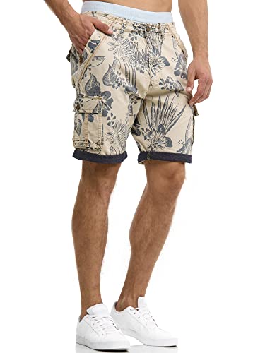 Indicode Herren Albert Cargo Shorts Hawaii mit 6 Taschen aus 100% Baumwolle | Kurze Hose Regular Fit Bermuda Cargoshorts Herrenshorts Short Men Pants Cargohose kurz für Männer White Pepper M