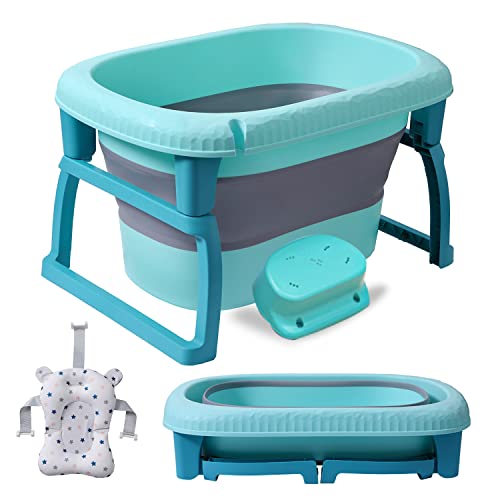 K IKIDO Große Baby Badewanne faltbar baby badewanne babywanne badewannensitz Baby-Duschwanne mit Sicherheitsbadesitz (blau und grün)
