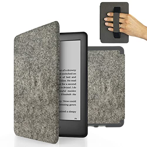 MyGadget Filz Hülle für Amazon Kindle Paperwhite 10.Generation (Modell 2019 - J9G29R - 6 Zoll) mit Handschlaufe & Auto Sleep / Wake Funktion - Flip Case in Hell Grau
