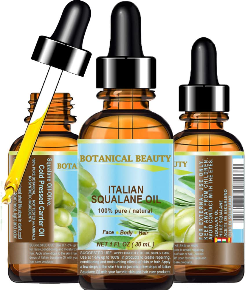 SQUALANE Italian. 100% Pure / Natural / Undiluted Oil. 100% Ultra-Pure Moisturizer for Face , Body & Hair. Reliable 24/7 skincare protection. 1 fl.oz- 30 ml. by Botanical Beauty.