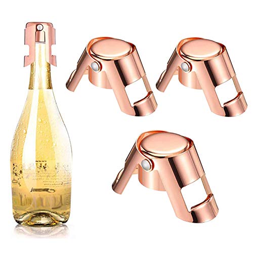 REYOK 3PCS Sekt Flaschenverschluss Edelstahl Sektflaschen Champagner Verschluß Vakuum Versiegelt für Prosecco Sparkling, Roségold