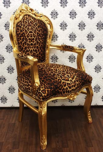 Casa Padrino Barock Esszimmer Stuhl Leopard/Gold mit Armlehnen