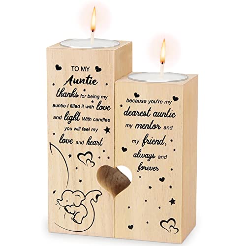 Auntie Gifts Herzförmiger Kerzenhalter, Holz-Kerzenhalter-Set, Geburtstagsdekoration, Geschenke für Tante von Nichte und Neffe (bis Tante)