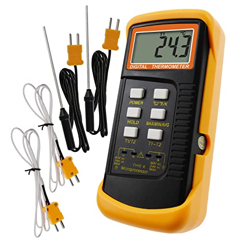 Digital 2 Channels K-Type Thermometer 2 Thermocouples -50~1300°C (-58~2372°F) Handheld High Temperature Kelvin Scale Dual Measurement Meter Sensor