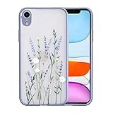 Ownest Kompatibel mit iPhone XR Hülle,Blume Transparent Matte PC Back 3D Floral und Mädchen Frau Weich Silikon Bumper Schutzhülle Case für iPhone XR-Lila