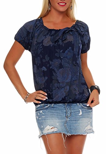 Malito Damen Blusenshirt mit Blumen Print | Oberteil mit Schleife | Hemdbluse - Tunika - modern 3443 (dunkelblau)
