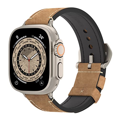 Arktis Lederarmband kompatibel mit Apple Watch Ultra mit 49 mm PALERMO GRANDE Ersatzarmband (Vintage-Look) [Titanfarbene Konnektoren] Dornschließe [316L-Edelstahl] (Wüstenbraun) (Wüstenbraun)