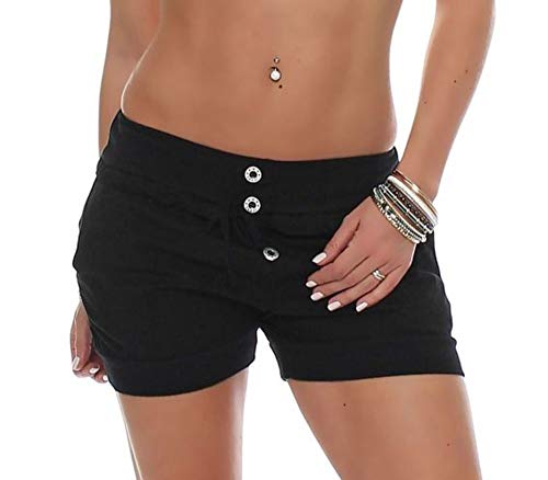 Malito Damen Hotpants in Unifarben | lockere Kurze Hose | Bermuda für den Strand | Pants - Shorts - klassisch 6086 (schwarz, XXL)